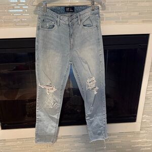 GAP Faded Blue Ripped Ankle Jeans